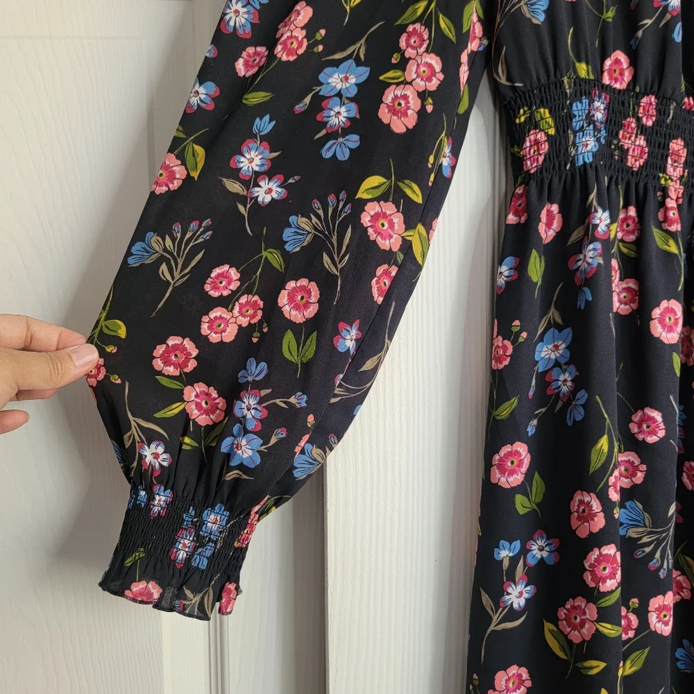 Kate Spade NY Airy‎ Lightweight Floral V-Neck Meadow Smock Waist Dress Large